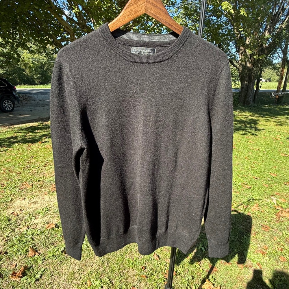 Christian Lacroix Mens Black 100% Extrafine Merino Wool Crewneck Sweater